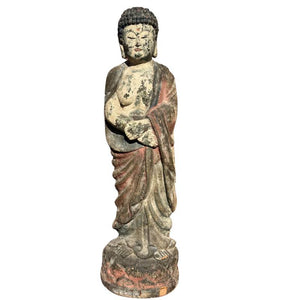 Antike Holz-Guanyin-Statue aus China – Große polychrome Tempelskulptur