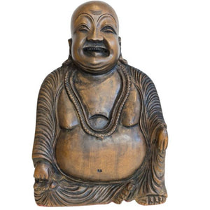 Alte Holzstatue des lachenden Buddha (Budai) – Asien