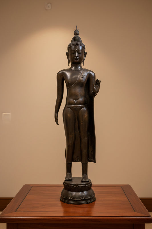 Lebensgroßer bronzener schreitender Buddha – 117 cm