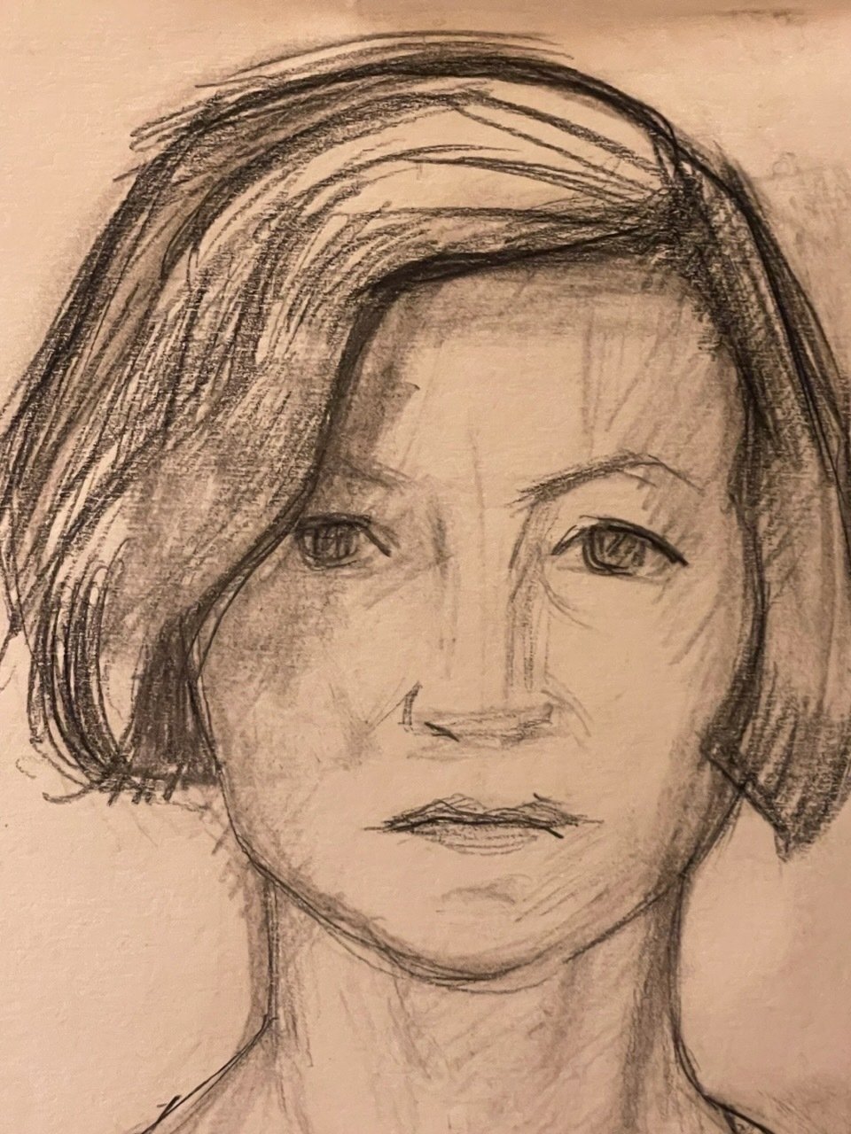 Vooraanzicht van de originele potloodtekening van een zittende vrouw door Maurice Stoppani.