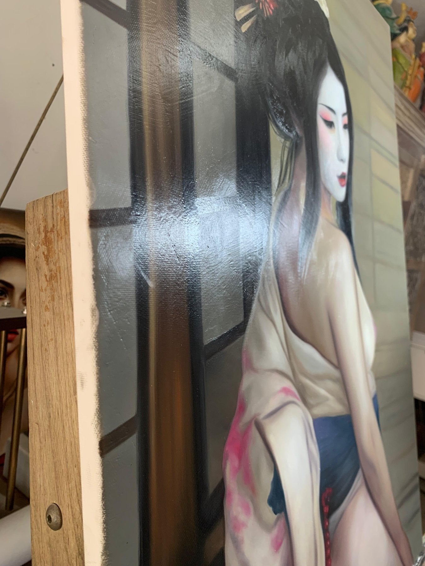 Modern realistisch olieverfschilderij 70x50 cm op houten spieraam