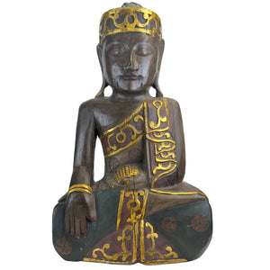 Monumentaler Vintage Balinesischer handgeschnitzter Jina-Buddha aus Holz – Monolithisches Hartholz (60,5 cm / 7,1 kg)
