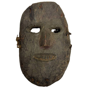 Wanddekoration: Antike nepalesische Holzmaske mit Lächeln und originalen Kordeln