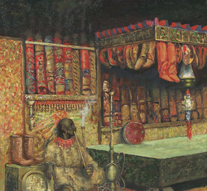 Orientalisches Ölgemälde – „El Mercader de Zapatillas“ – Nach José Villegas Cordero – 60x50 cm