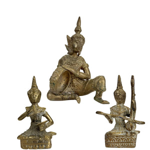 Antike thailändische Bronze Musikerfiguren Set
