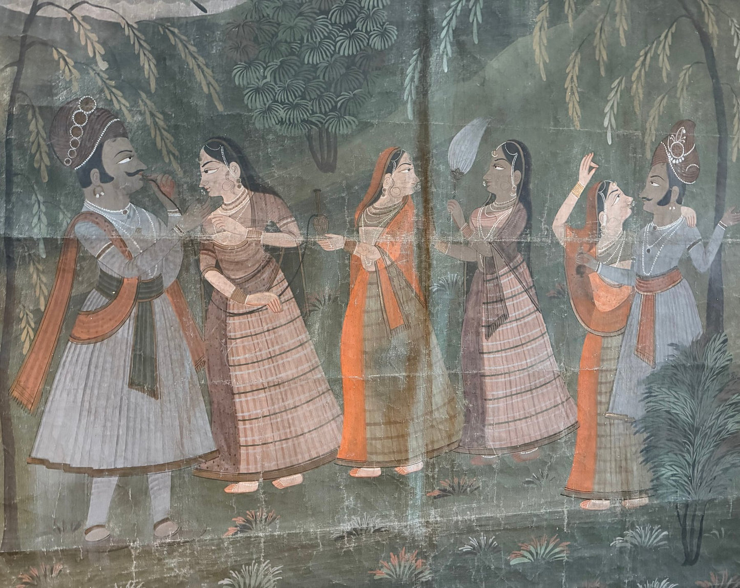 pichwai schilderij krishna met gopis in avondlandschap india