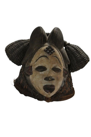 Antike Punu-Maske mit Schilfkapuze – Gabun
