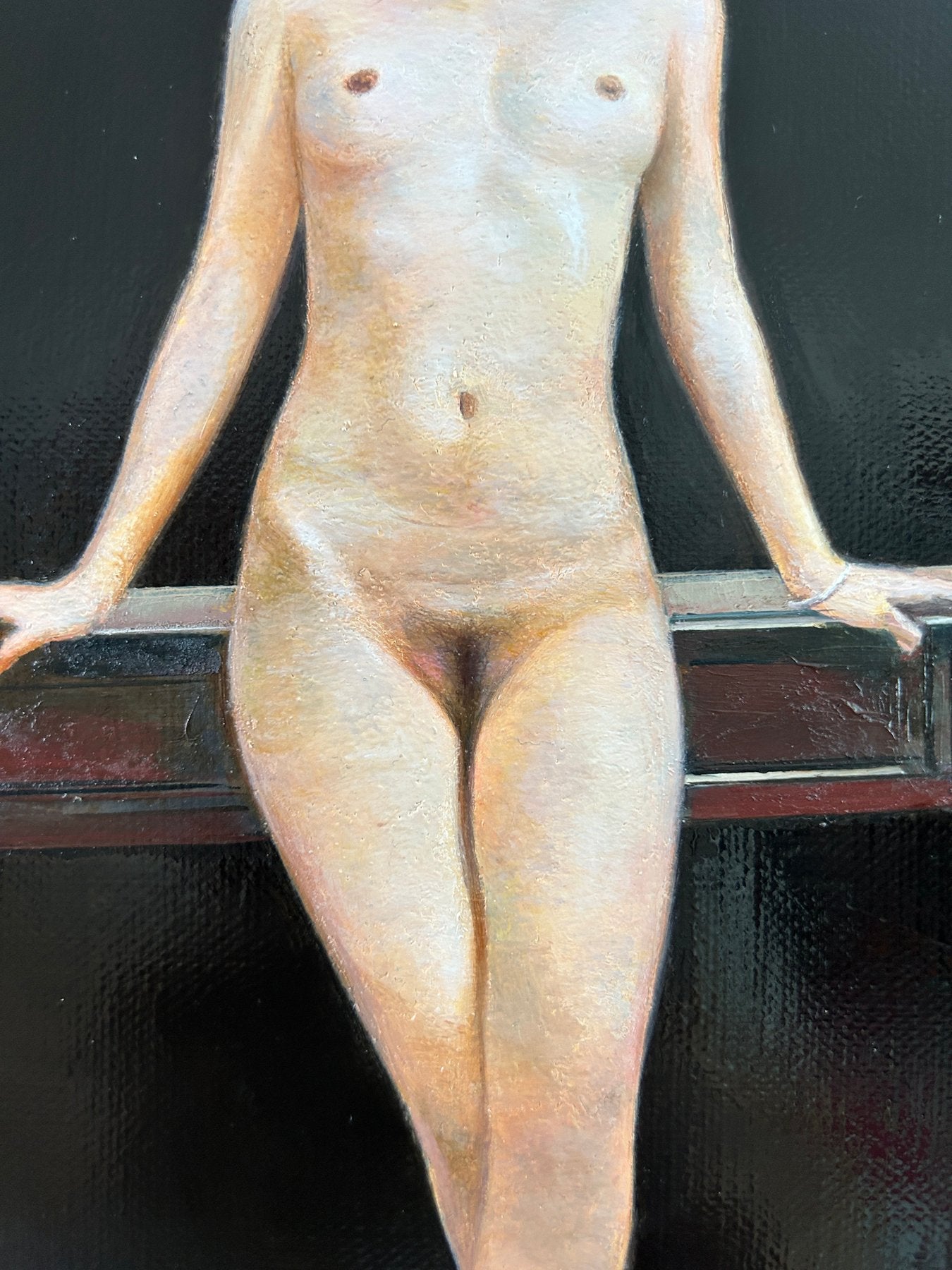 Close-up van de anatomische details en lichtinval in het werk van Zhang Yue.