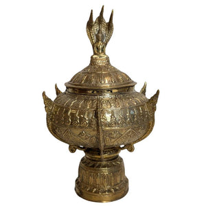 Antike Opferschale mit Naga-Deckel – Bronze – Südostasien