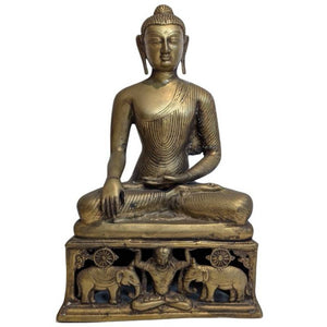 Bronze-Buddha mit Elefantensockel – Shakyamuni