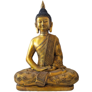 Exklusive sino-tibetische Buddha-Statue aus Bronze – Dhyana Mudra – reich verziert im Hochrelief