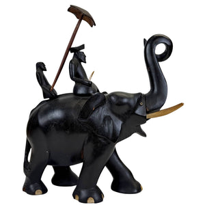 Koloniale Ebenholz-Elefantenskulptur mit Mahout – Handgeschnitzte asiatische Skulptur – 32 cm