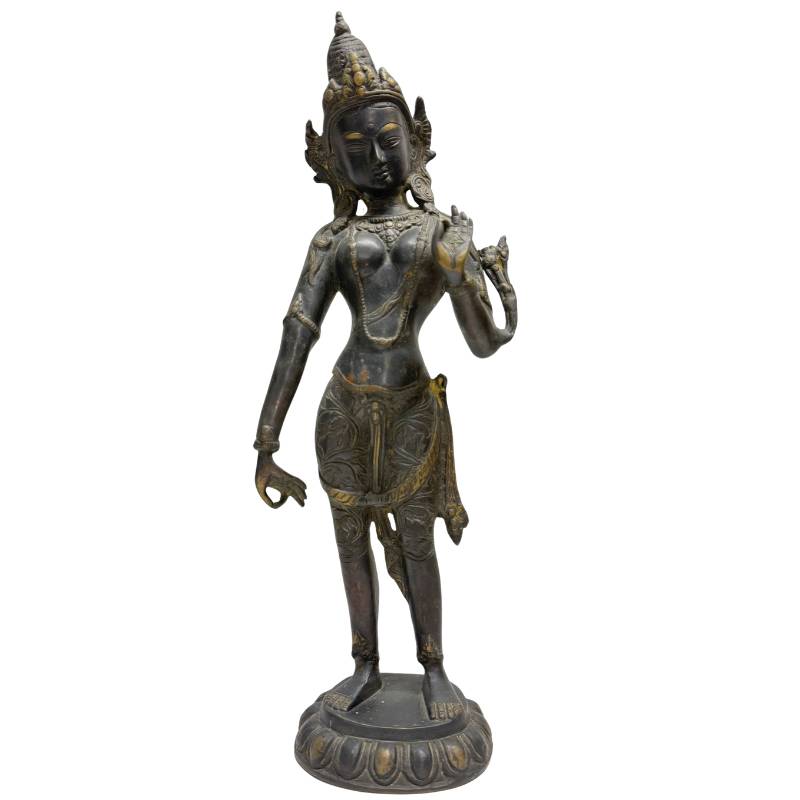 Antiek bronzen beeld van een staande Tara uit de Himalaya-regio.