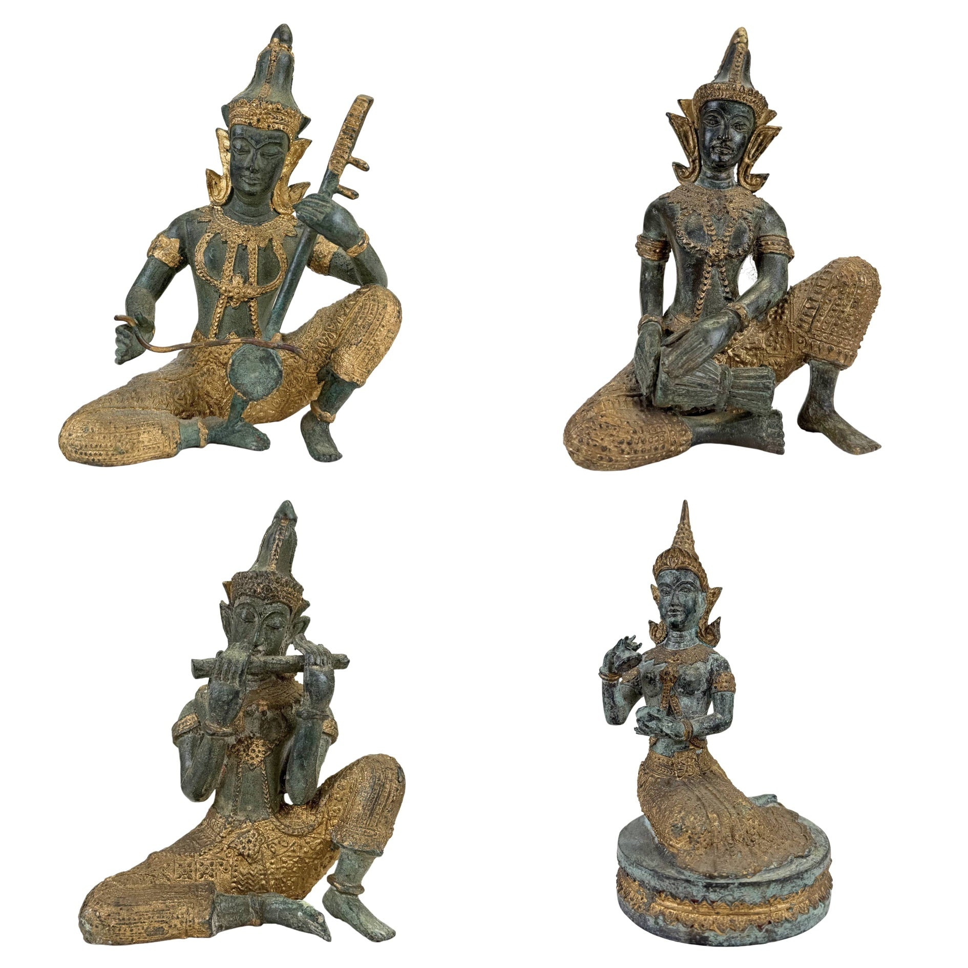 thailand rattanakosin set van 4 bronzen muzikanten danseres