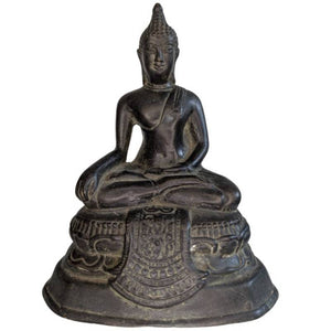 Shopify Titel: Antike Bronze Thai Buddha Statue – Sukhothai Stil – Bhumisparsha Mudra – 20,5 cm