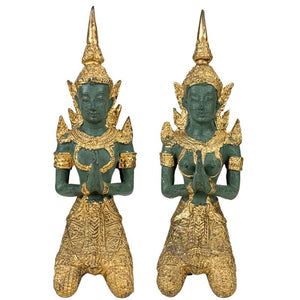 Thailändische Thepanom Tempelwächter-Set – Goldpatina-Figurenpaar