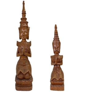 Paar Vintage Thailändische Tephanom Wächter – 51 cm – Handgeschnitztes Massivteakholz – ca. 1960