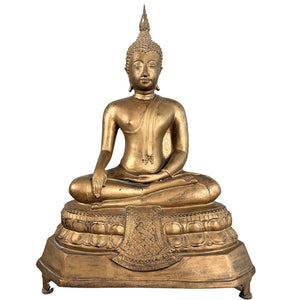 Thailändischer vergoldeter Bronze-Buddha auf Lotussockel – ca. 1920 – H 55 cm