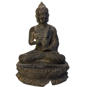 Losnummer 122 – Tibetischer Buddha aus Bronze, fragmentarisches Ritualbild mit Gebrauchsspuren