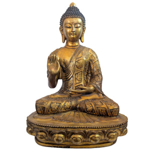 Monumentaler feuervergoldeter Buddha – tibetisch-Rattanakosin-Stil – 44 cm / 6,4 kg