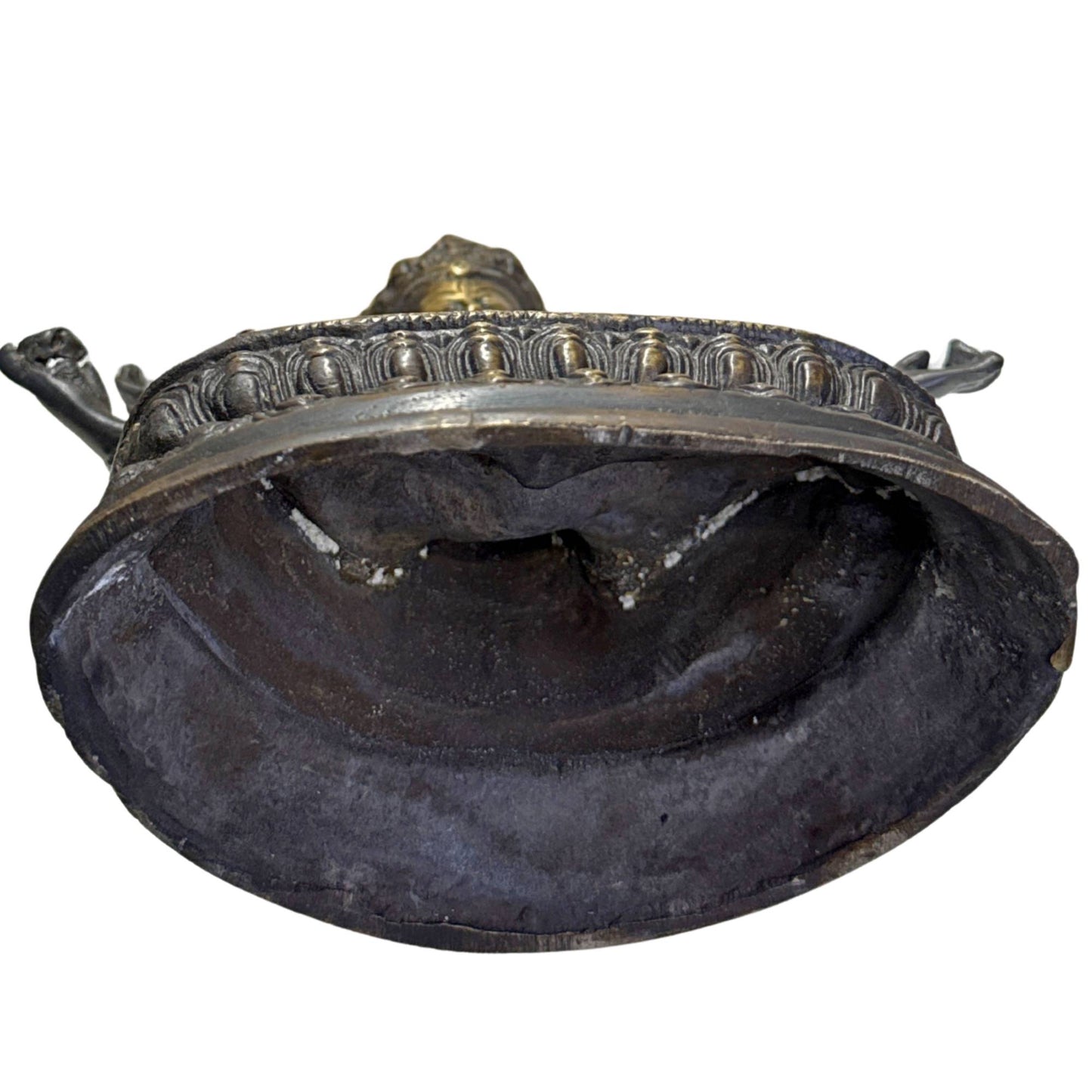 Ushnishavijaya godin met oude gietstructuur donkere patina en rituele Himalaya uitstraling