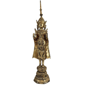 Vergoldete Thai Buddha-Statue – Königlicher Rattanakosin Buddha mit Abhaya Mudra – Ca. 1920–1950
