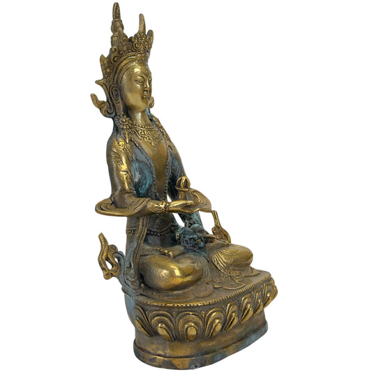 Buddha-Statue des Amitayus aus Messingguss in meditativer Lotusposition