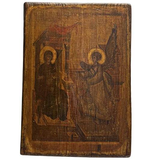 Russisch-Orthodoxe icoon Verkondiging aan de Moeder Gods handgeschilderd 19e eeuw