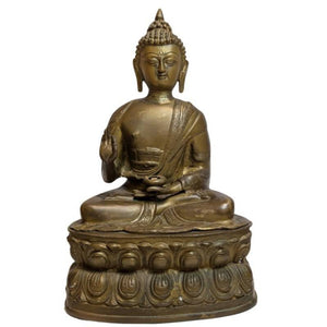 Antike, feuervergoldete Buddha-Statue aus Bronze – Himalaya, 19. Jahrhundert