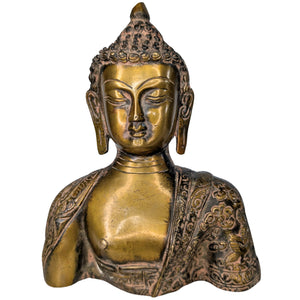Buddha Shakyamuni Büste – Feuervergoldete Bronze – Gravuren auf dem Rücken
