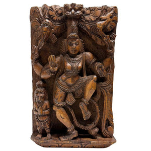 Wanddekoration Antike Shiva Nataraja Holz-Schnitzerei – Südindien – Los 450