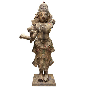 Monumentales südindisches Venugopala-Krishna-Tempelbild – 18. Jahrhundert – Holz mit Polychromie und Glasdekoration – 90 cm