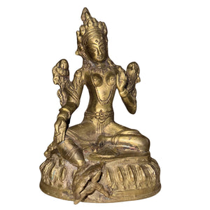 Massive Vintage Grüne Tara (Shyama Tara) – Mitte 20. Jh. – Vergoldete Bronze – 17 cm / 1,3 kg